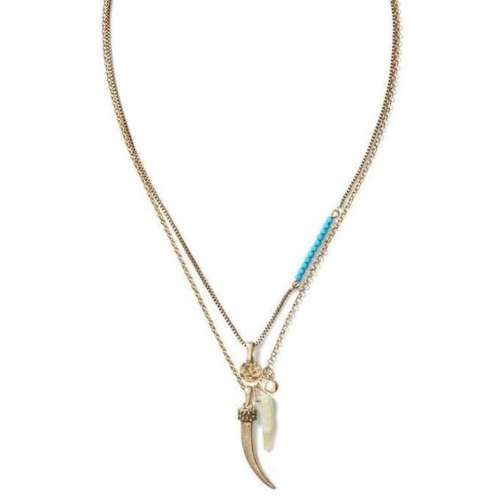 Banana Republic Turq Bead Horn Charm Layer Necklace NWT 48